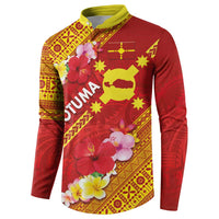 Rotuma Island Button Sweatshirt Fijian Tapa with Polynesian Art and Hibiscus