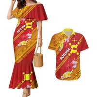 Rotuma Island Couples Matching Mermaid Dress and Hawaiian Shirt Fijian Tapa with Polynesian Art and Hibiscus