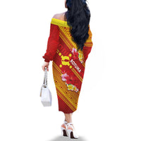 Rotuma Island Family Matching Off The Shoulder Long Sleeve Dress and Hawaiian Shirt Fijian Tapa with Polynesian Art and Hibiscus