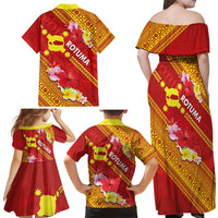 Rotuma Island Family Matching Off Shoulder Maxi Dress and Hawaiian Shirt Fijian Tapa with Polynesian Art and Hibiscus
