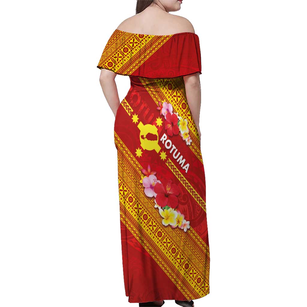 Rotuma Island Family Matching Off Shoulder Maxi Dress and Hawaiian Shirt Fijian Tapa with Polynesian Art and Hibiscus