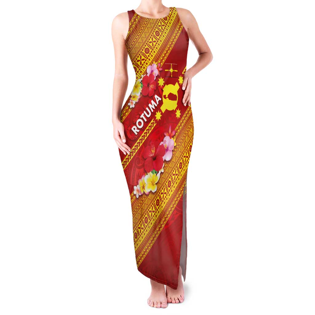 Rotuma Island Family Matching Tank Maxi Dress and Hawaiian Shirt Fijian Tapa with Polynesian Art and Hibiscus