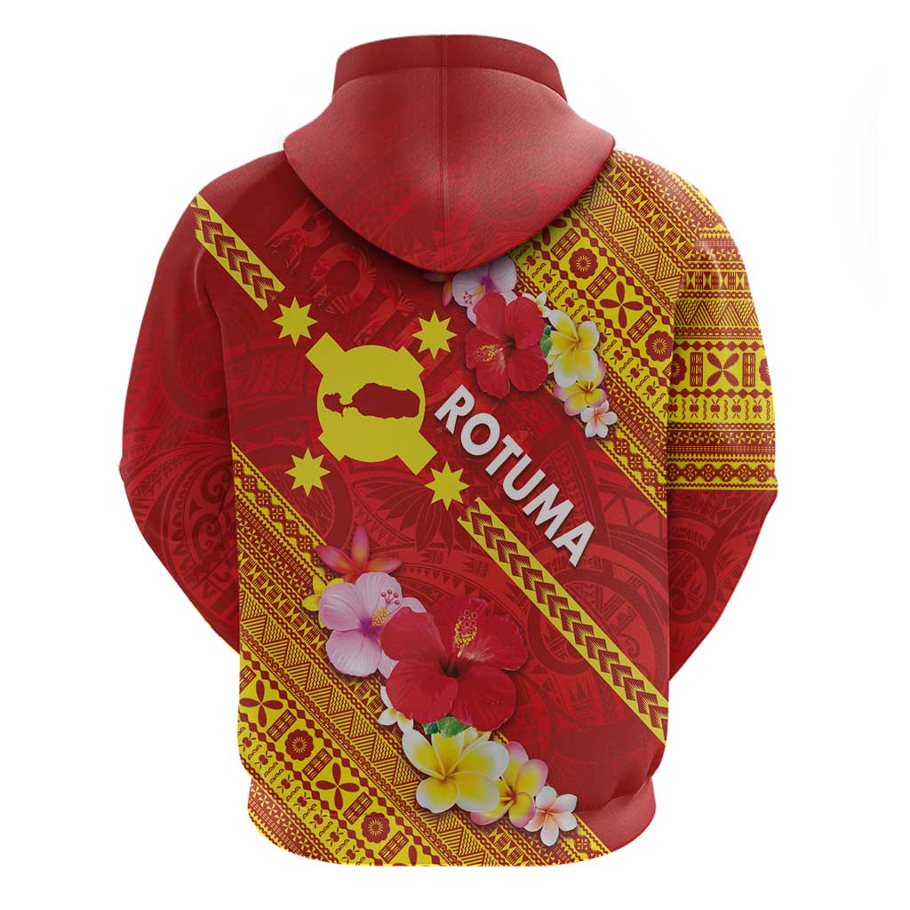 Rotuma Island Hoodie Fijian Tapa with Polynesian Art and Hibiscus