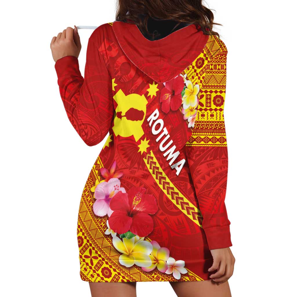 Rotuma Island Hoodie Dress Fijian Tapa with Polynesian Art and Hibiscus