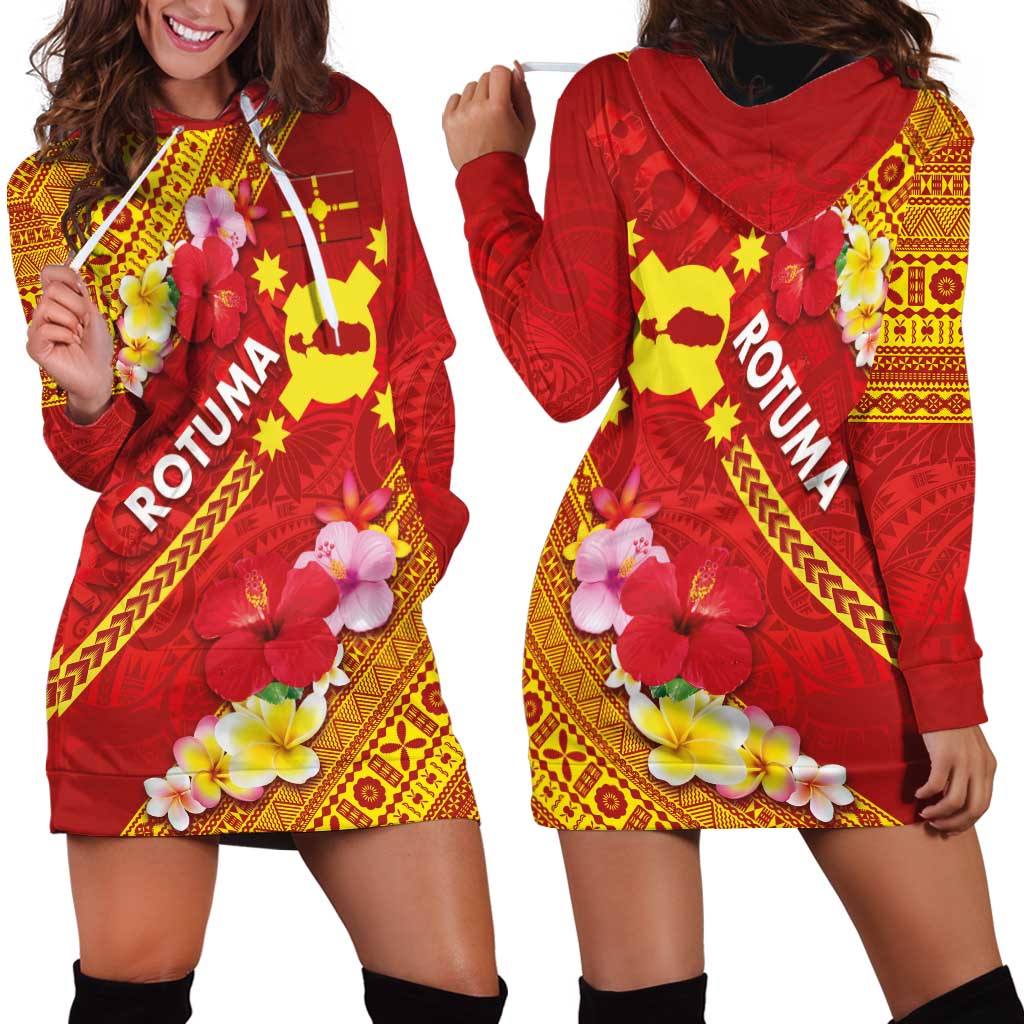 Rotuma Island Hoodie Dress Fijian Tapa with Polynesian Art and Hibiscus