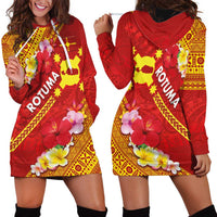 Rotuma Island Hoodie Dress Fijian Tapa with Polynesian Art and Hibiscus