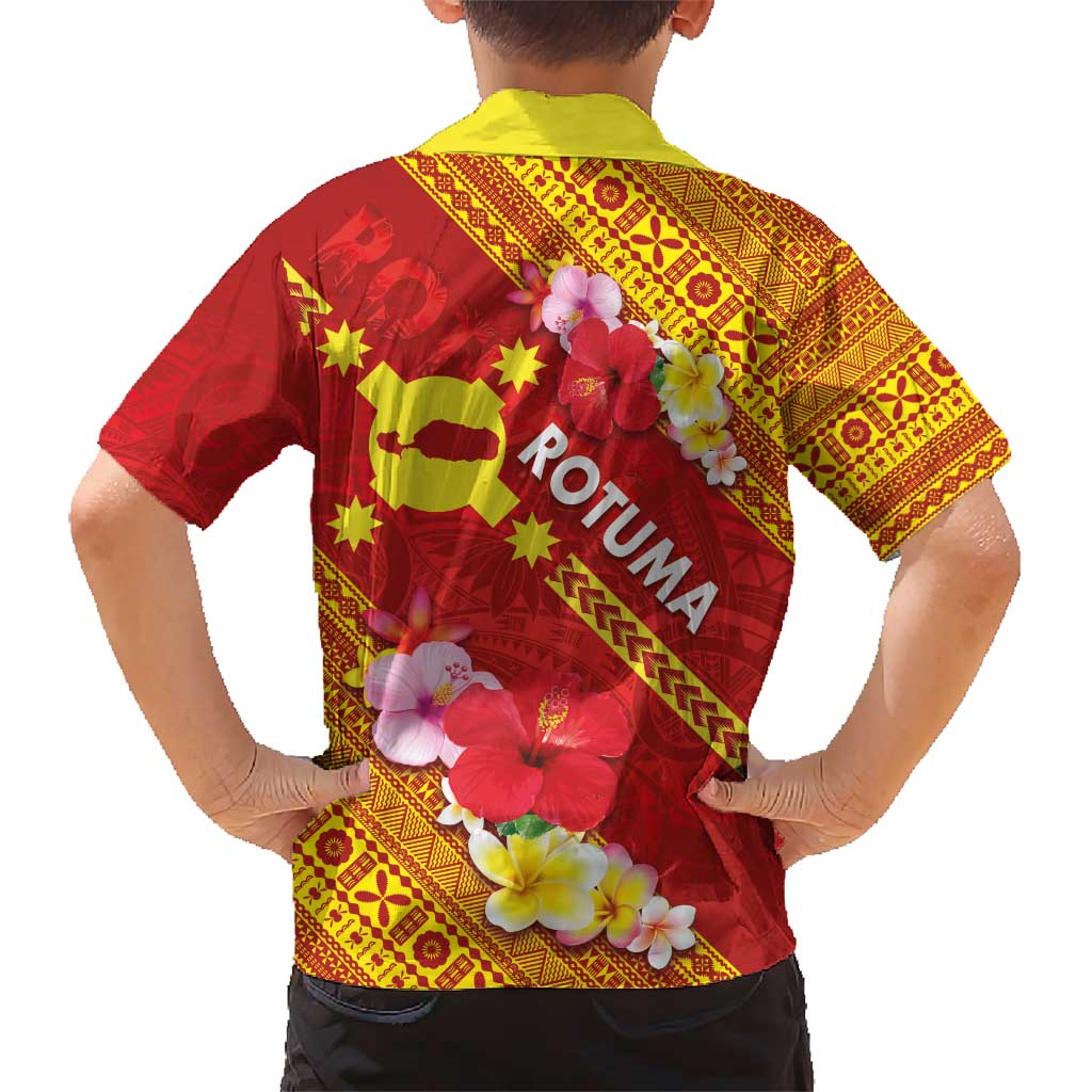 Rotuma Island Kid Hawaiian Shirt Fijian Tapa with Polynesian Art and Hibiscus