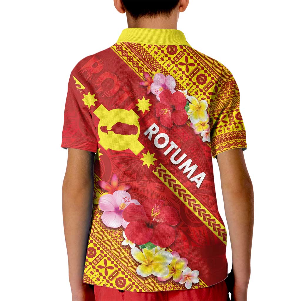Rotuma Island Kid Polo Shirt Fijian Tapa with Polynesian Art and Hibiscus