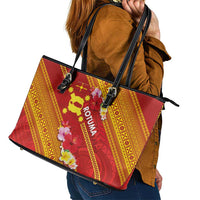 Rotuma Island Leather Tote Bag Fijian Tapa with Polynesian Art and Hibiscus