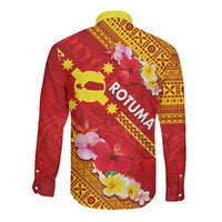 Rotuma Island Long Sleeve Button Shirt Fijian Tapa with Polynesian Art and Hibiscus