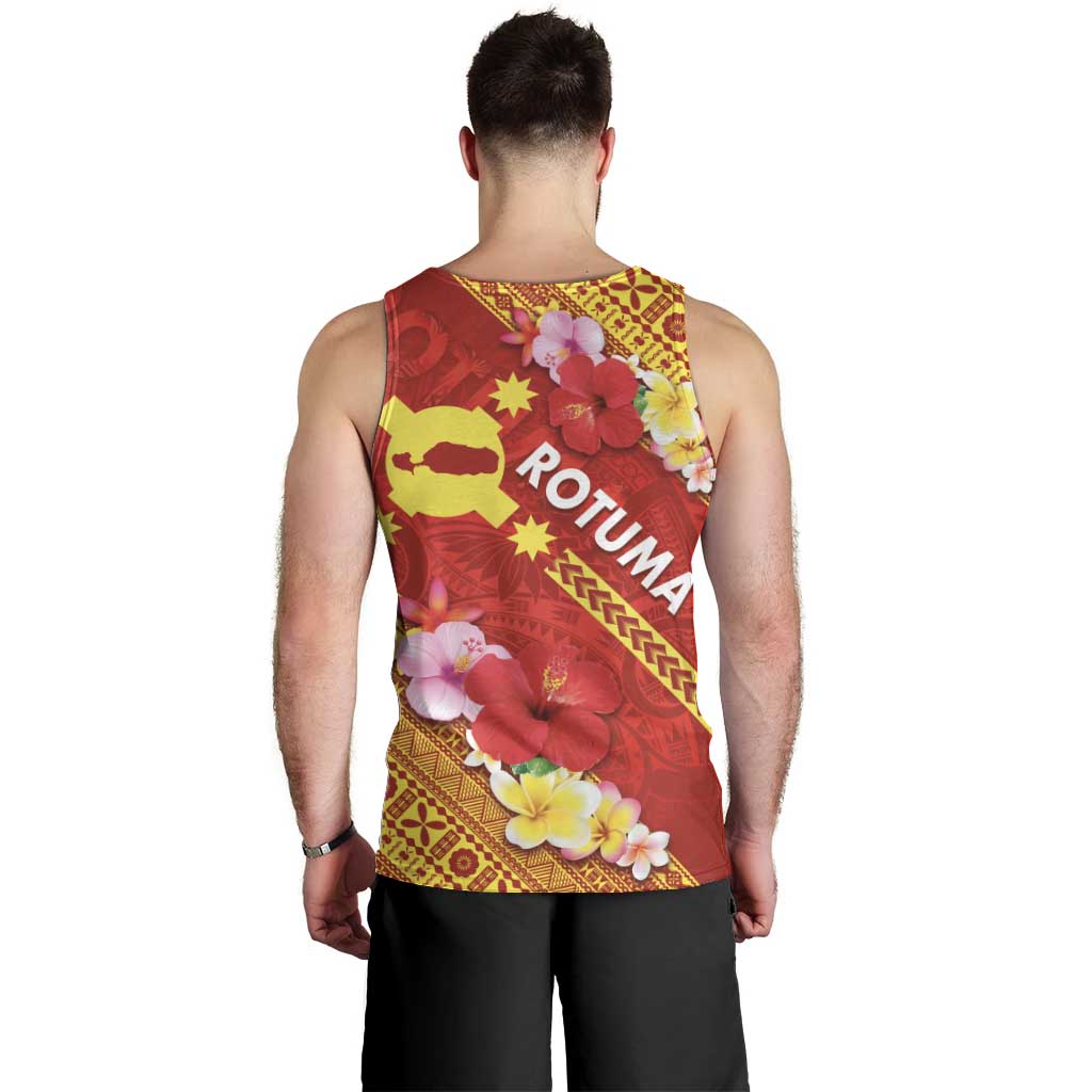 Rotuma Island Men Tank Top Fijian Tapa with Polynesian Art and Hibiscus