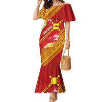 Rotuma Island Mermaid Dress Fijian Tapa with Polynesian Art and Hibiscus