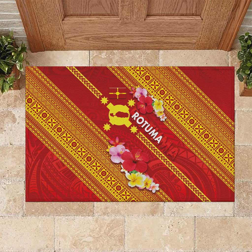 Rotuma Island Rubber Doormat Fijian Tapa with Polynesian Art and Hibiscus