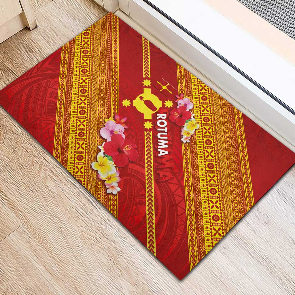 Rotuma Island Rubber Doormat Fijian Tapa with Polynesian Art and Hibiscus