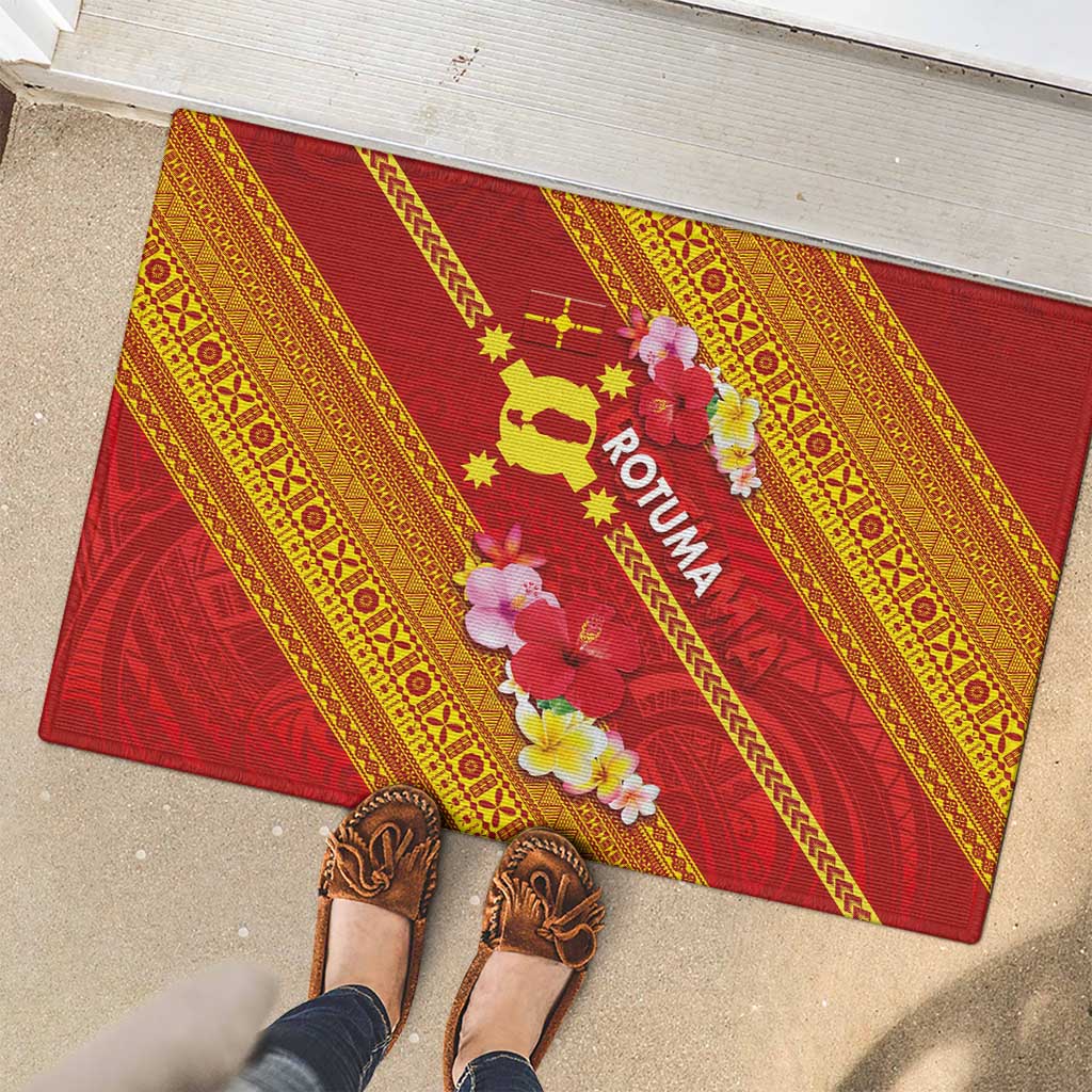 Rotuma Island Rubber Doormat Fijian Tapa with Polynesian Art and Hibiscus