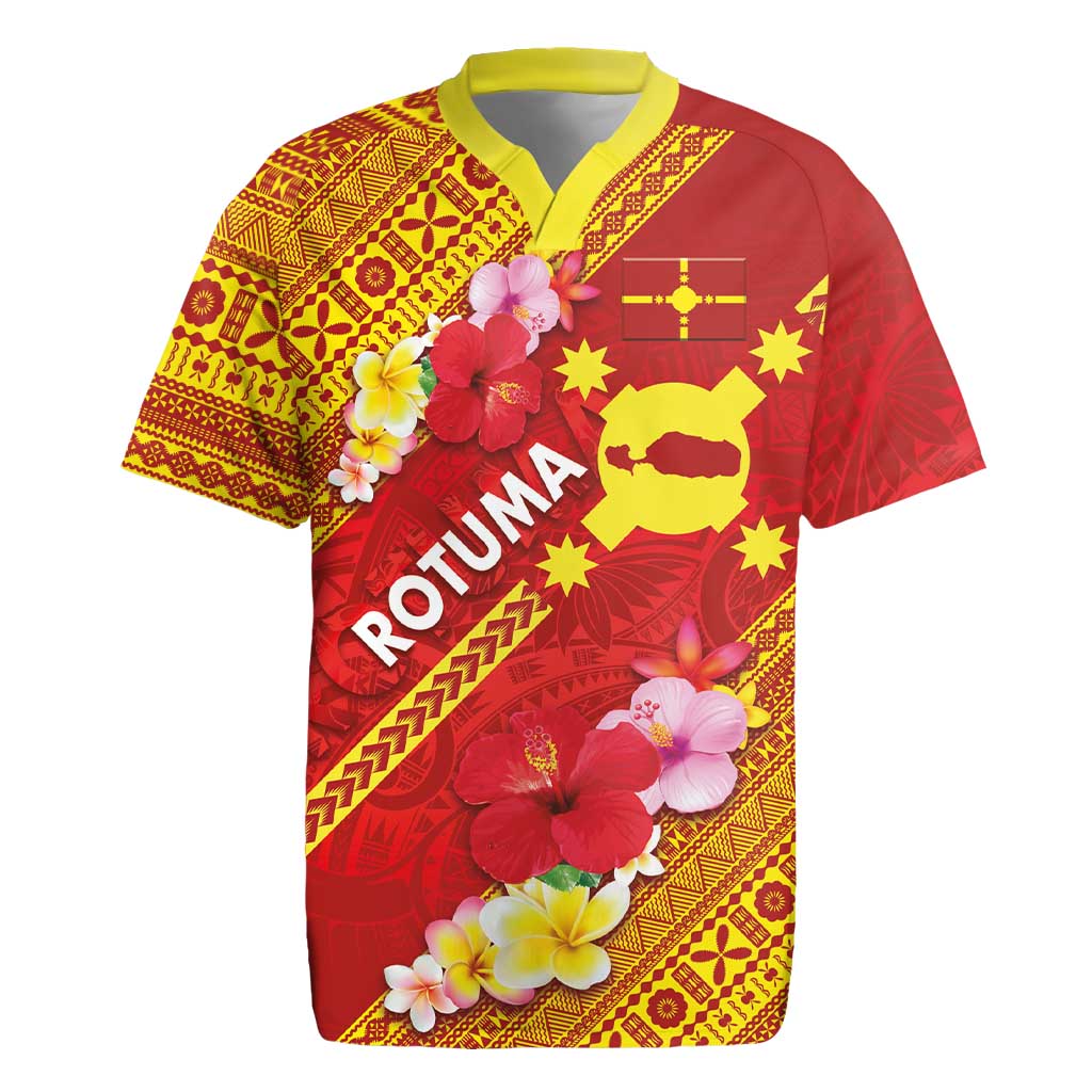 Rotuma Island Rugby Jersey Fijian Tapa with Polynesian Art and Hibiscus