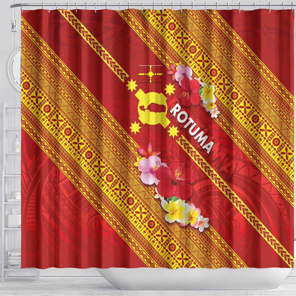 Rotuma Island Shower Curtain Fijian Tapa with Polynesian Art and Hibiscus