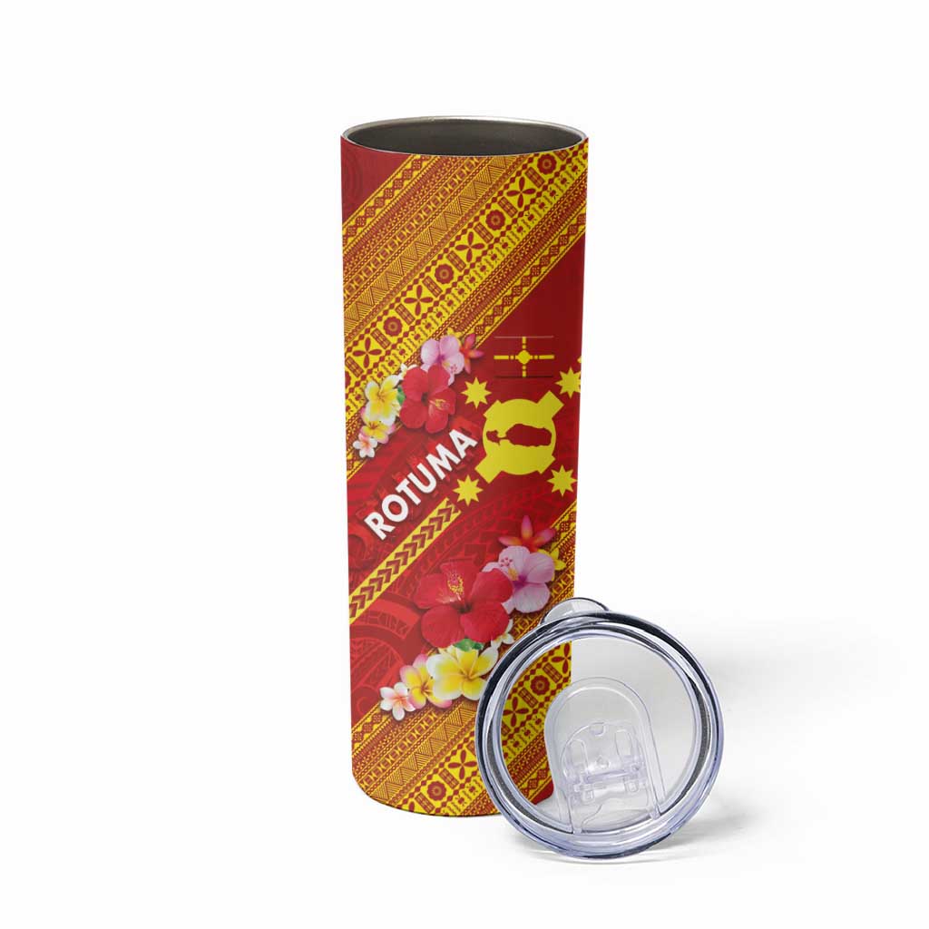 Rotuma Island Skinny Tumbler Fijian Tapa with Polynesian Art and Hibiscus