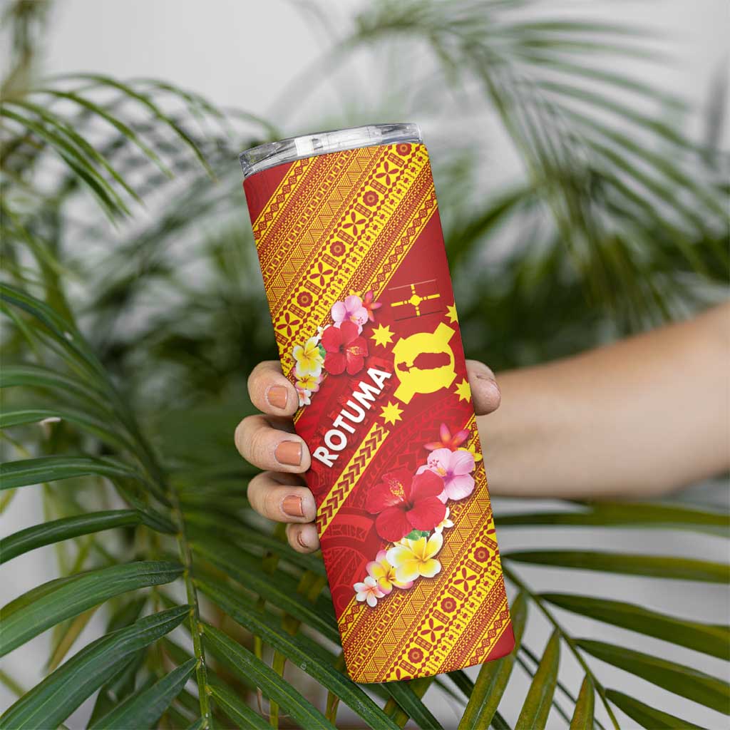 Rotuma Island Skinny Tumbler Fijian Tapa with Polynesian Art and Hibiscus