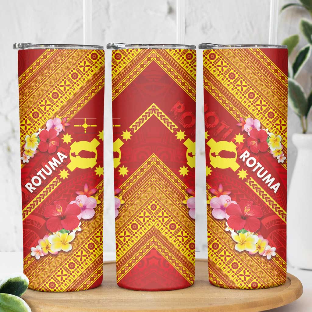 Rotuma Island Skinny Tumbler Fijian Tapa with Polynesian Art and Hibiscus