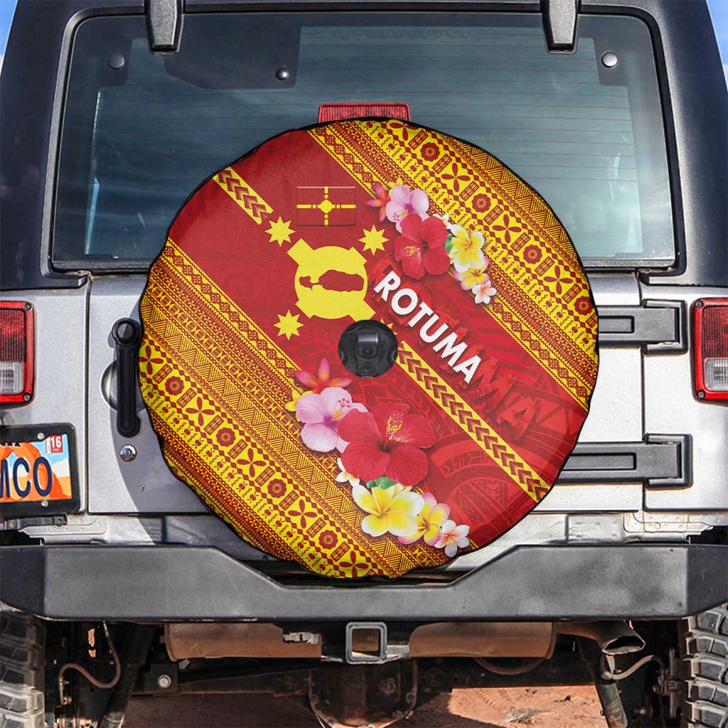 Rotuma Island Spare Tire Cover Fijian Tapa with Polynesian Art and Hibiscus