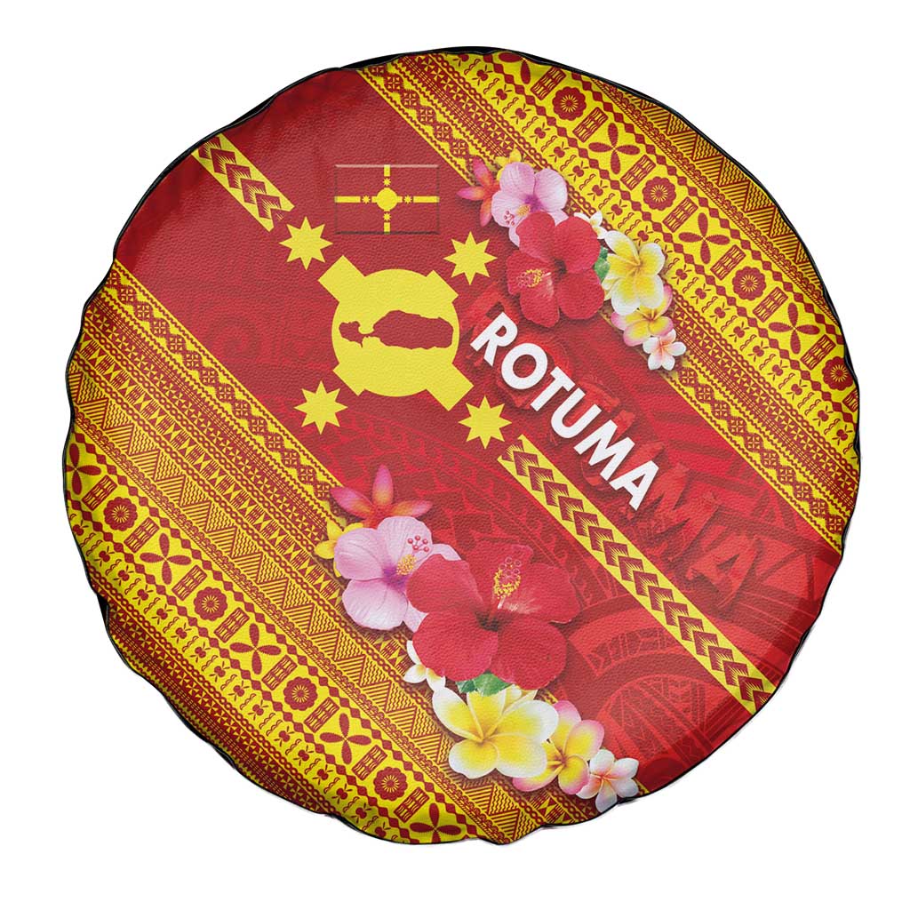 Rotuma Island Spare Tire Cover Fijian Tapa with Polynesian Art and Hibiscus
