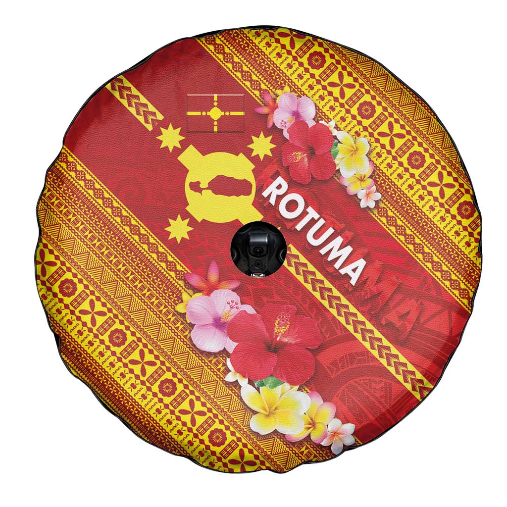 Rotuma Island Spare Tire Cover Fijian Tapa with Polynesian Art and Hibiscus