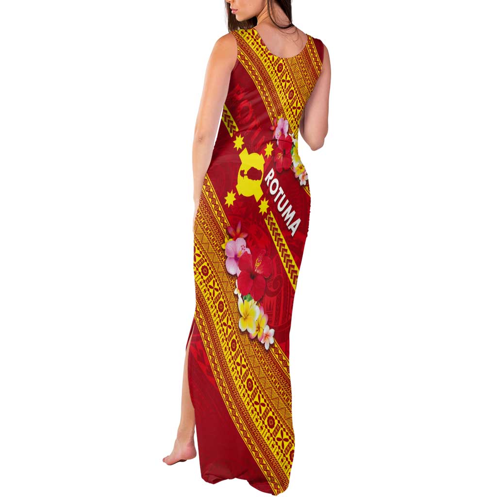 Rotuma Island Tank Maxi Dress Fijian Tapa with Polynesian Art and Hibiscus