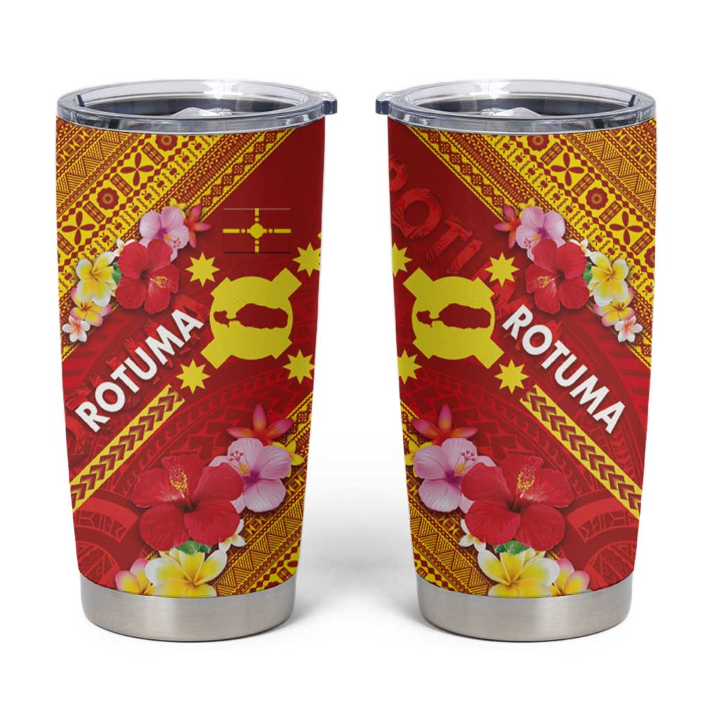 Rotuma Island Tumbler Cup Fijian Tapa with Polynesian Art and Hibiscus