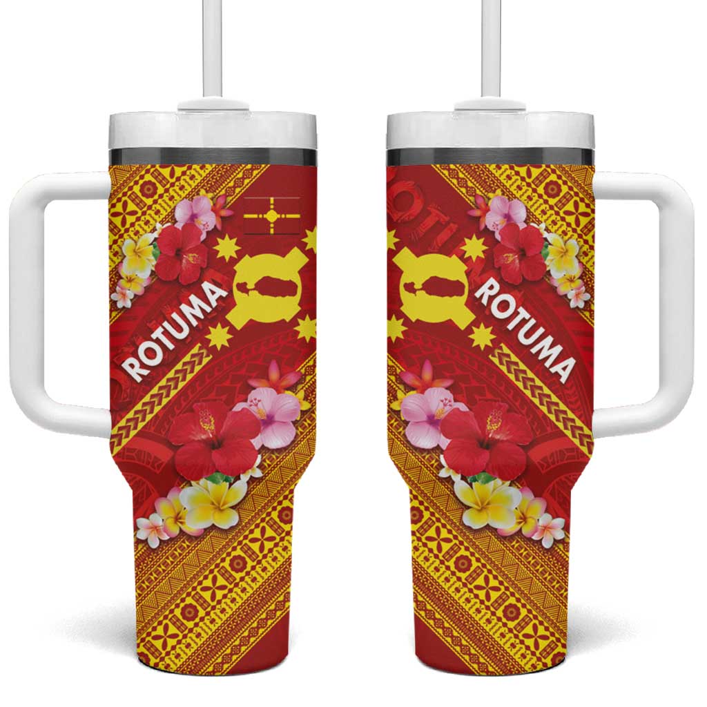 Rotuma Island Tumbler With Handle Fijian Tapa with Polynesian Art and Hibiscus