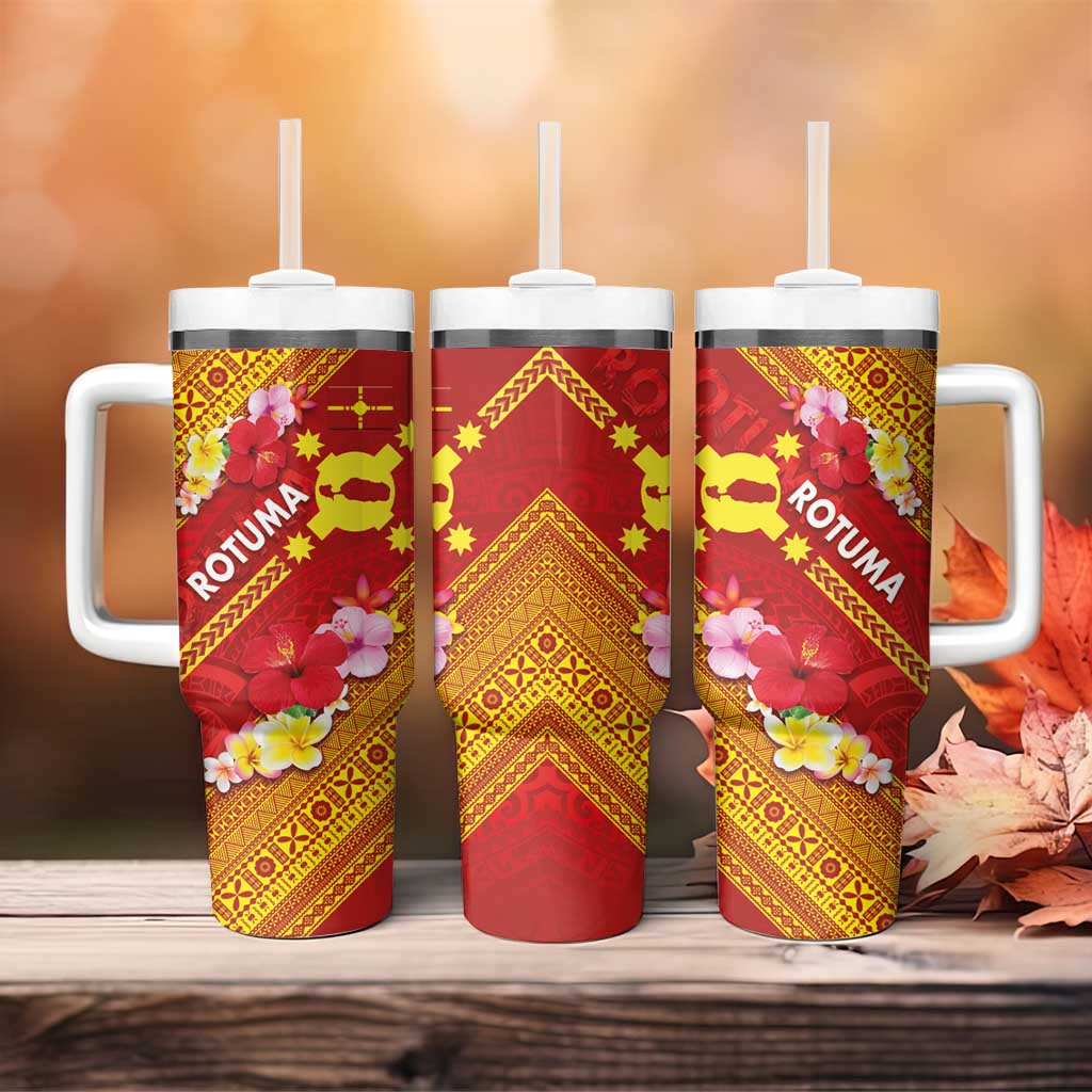 Rotuma Island Tumbler With Handle Fijian Tapa with Polynesian Art and Hibiscus