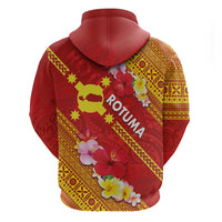 Rotuma Island Zip Hoodie Fijian Tapa with Polynesian Art and Hibiscus