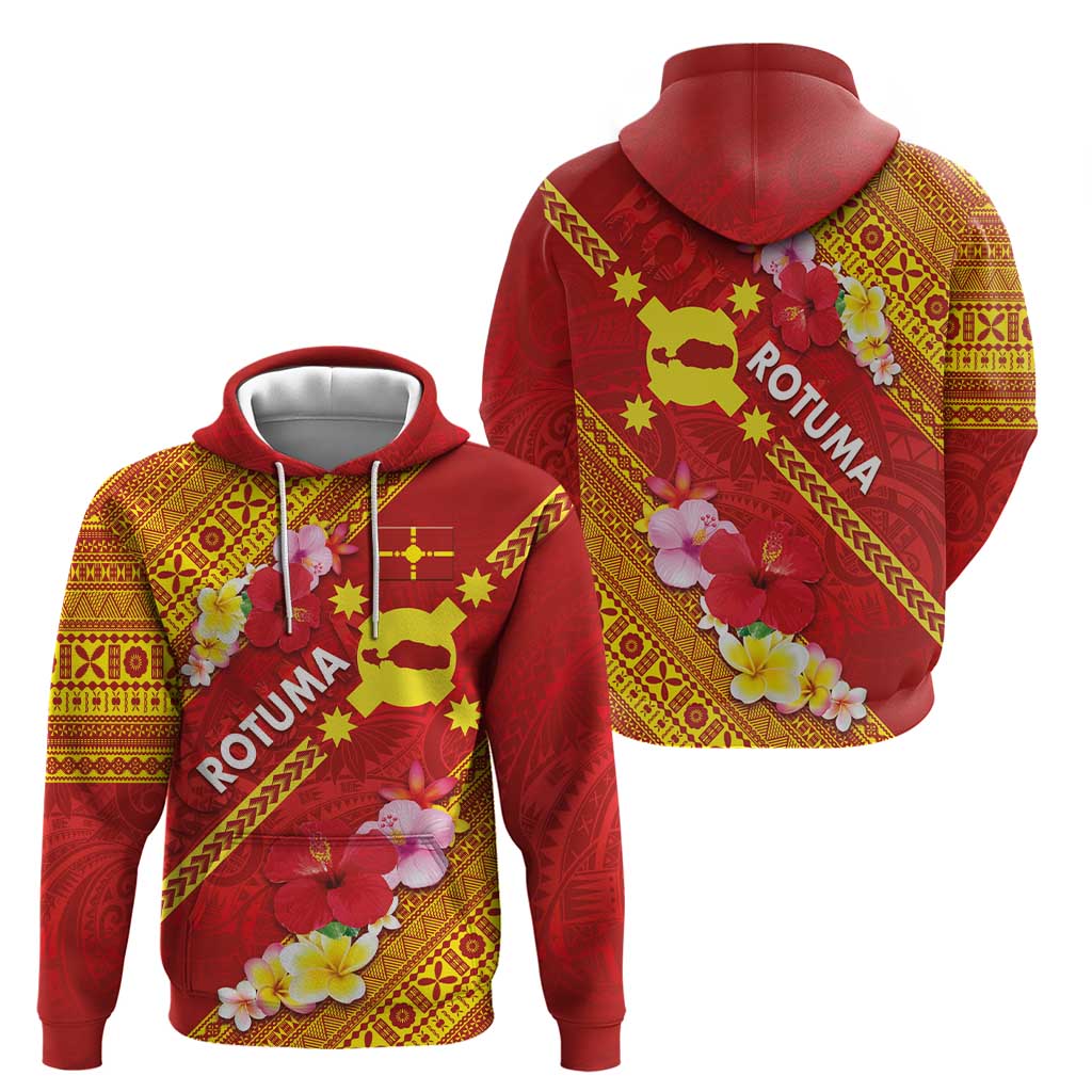 Rotuma Island Zip Hoodie Fijian Tapa with Polynesian Art and Hibiscus