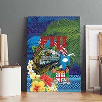 Fiji Iguana-Coat of Arms Canvas Wall Art with Hibiscus and Plumeria Palm Tree Tapa Art