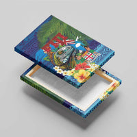 Fiji Iguana-Coat of Arms Canvas Wall Art with Hibiscus and Plumeria Palm Tree Tapa Art