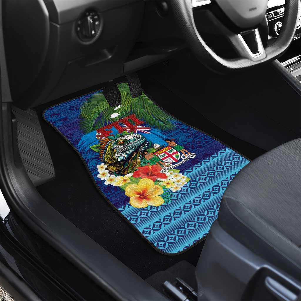 Fiji Iguana-Coat of Arms Car Mats with Hibiscus and Plumeria Palm Tree Tapa Art