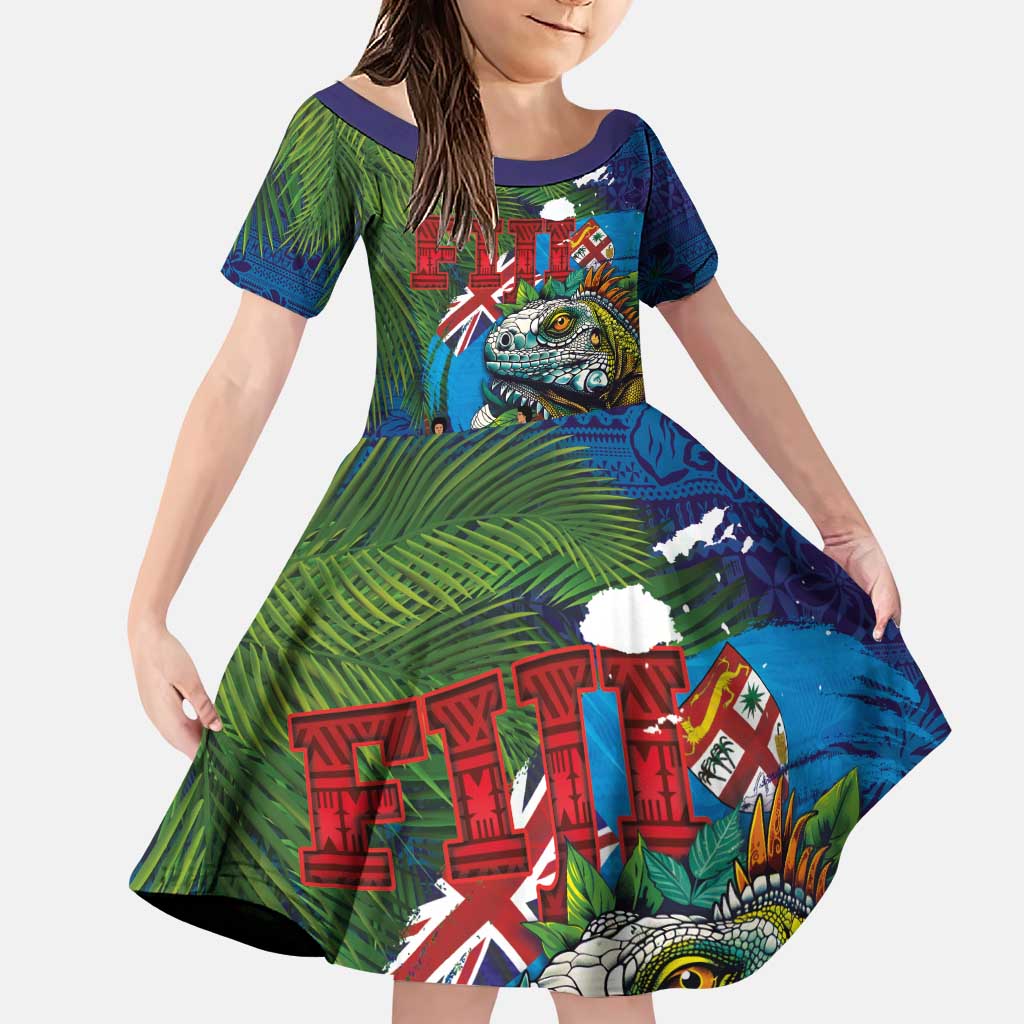 Fiji Iguana-Coat of Arms Family Matching Puletasi and Hawaiian Shirt with Hibiscus and Plumeria Palm Tree Tapa Art