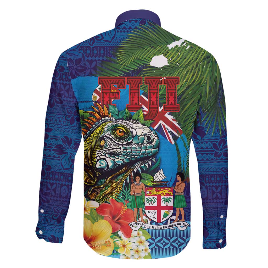 Fiji Iguana-Coat of Arms Family Matching Summer Maxi Dress and Hawaiian Shirt with Hibiscus and Plumeria Palm Tree Tapa Art