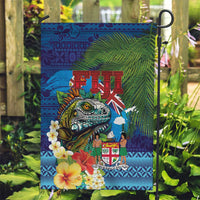 Fiji Iguana-Coat of Arms Garden Flag with Hibiscus and Plumeria Palm Tree Tapa Art