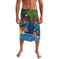 Fiji Iguana-Coat of Arms Lavalava with Hibiscus and Plumeria Palm Tree Tapa Art