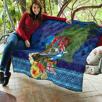 Fiji Iguana-Coat of Arms Quilt with Hibiscus and Plumeria Palm Tree Tapa Art