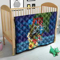 Fiji Iguana-Coat of Arms Quilt with Hibiscus and Plumeria Palm Tree Tapa Art