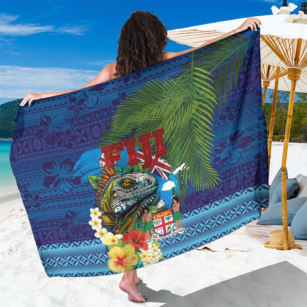 Fiji Iguana-Coat of Arms Sarong with Hibiscus and Plumeria Palm Tree Tapa Art