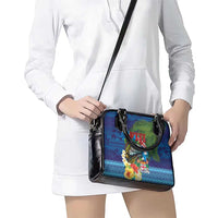 Fiji Iguana-Coat of Arms Shoulder Handbag with Hibiscus and Plumeria Palm Tree Tapa Art
