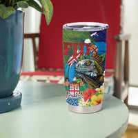 Fiji Iguana-Coat of Arms Tumbler Cup with Hibiscus and Plumeria Palm Tree Tapa Art
