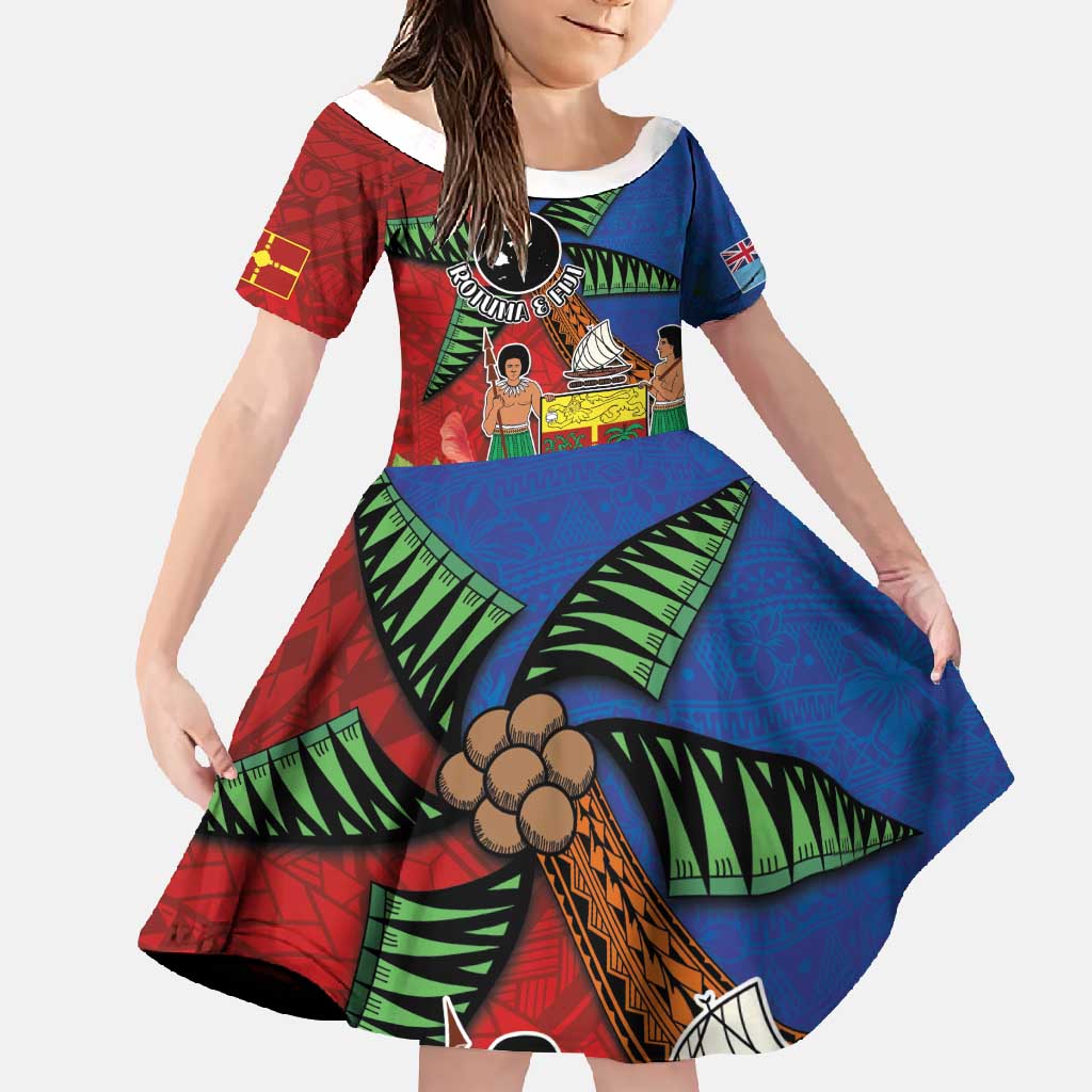 Personalised Fiji and Rotuma Together Family Matching Long Sleeve Bodycon Dress and Hawaiian Shirt Fjian Masi and Pacific Pattern Mix Culture