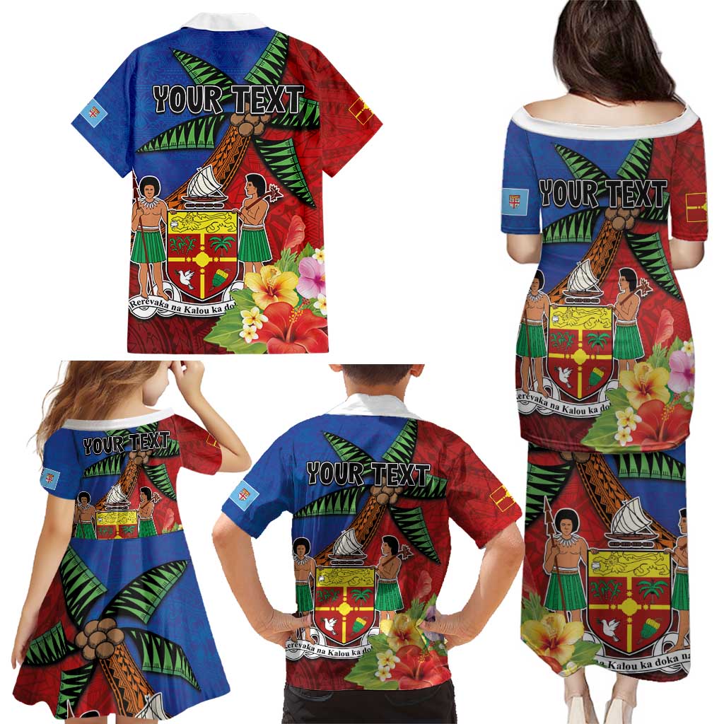 Personalised Fiji and Rotuma Together Family Matching Puletasi and Hawaiian Shirt Fjian Masi and Pacific Pattern Mix Culture