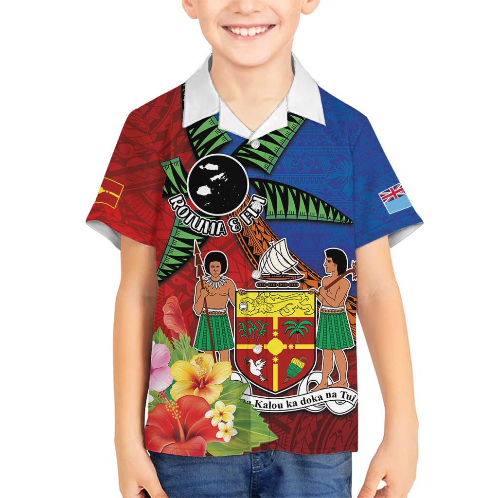 Personalised Fiji and Rotuma Together Family Matching Summer Maxi Dress and Hawaiian Shirt Fjian Masi and Pacific Pattern Mix Culture