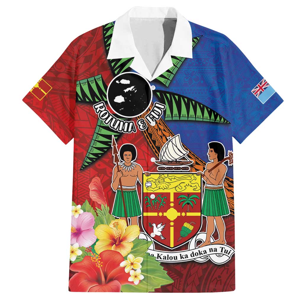 Personalised Fiji and Rotuma Together Family Matching Tank Maxi Dress and Hawaiian Shirt Fjian Masi and Pacific Pattern Mix Culture