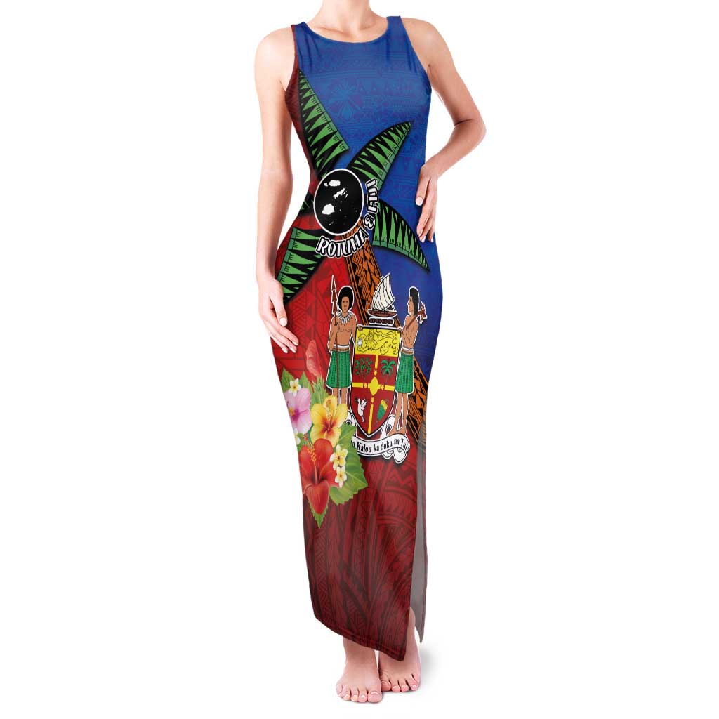 Personalised Fiji and Rotuma Together Family Matching Tank Maxi Dress and Hawaiian Shirt Fjian Masi and Pacific Pattern Mix Culture